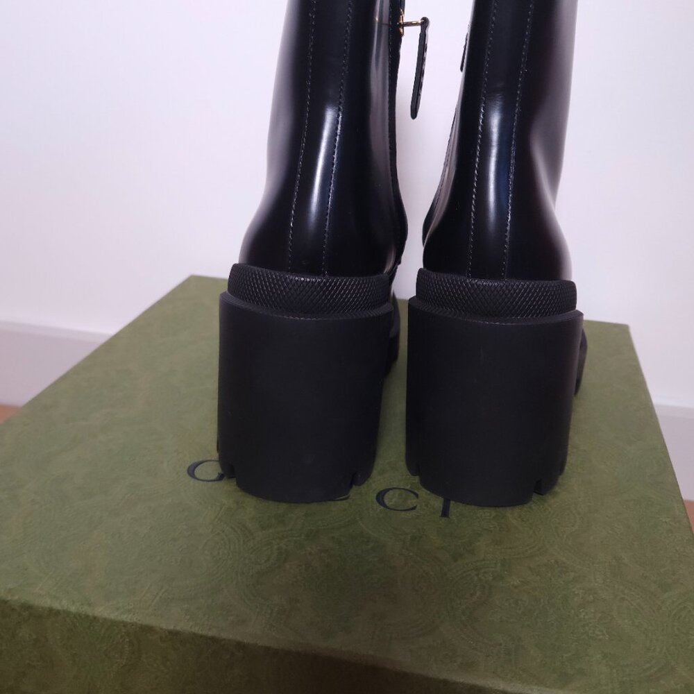 Gucci Horsebit Ankle Boots Black Leather Square Toe Lug Sole Size 36.5 / US 6.5 - Picture 13 of 14